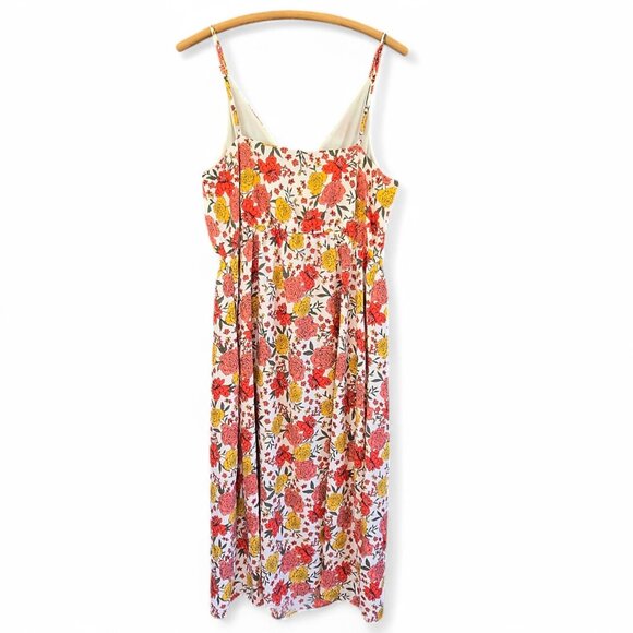 LOFT Floral Midi Dress Faux Wrap Ruffle Adjustable Straps Elastic Waist Large - Picture 2 of 10
